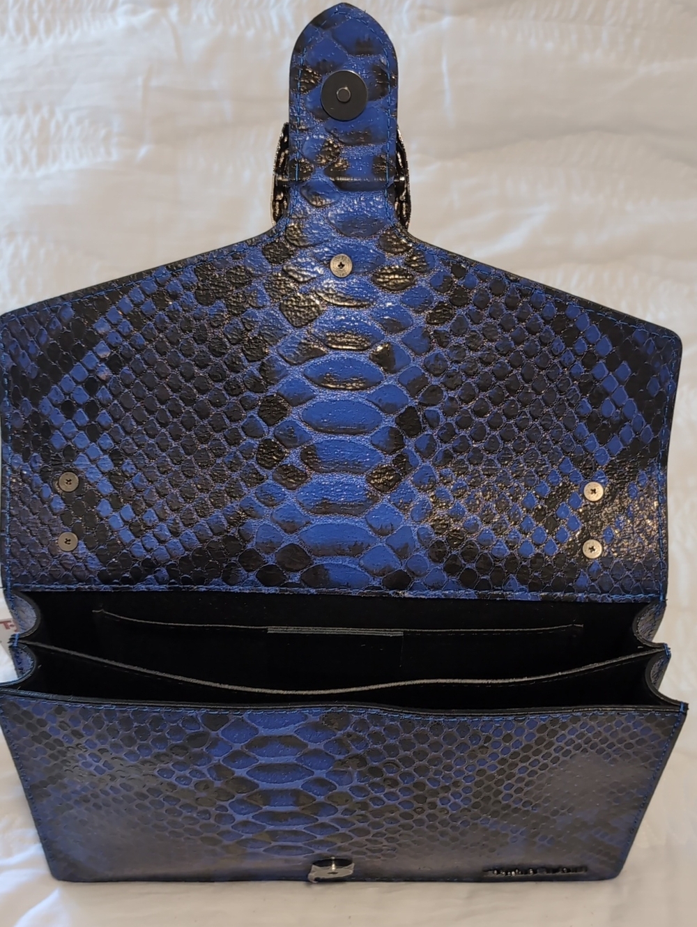 Designer Navy Python-Embossed Chain Shoulder Bag - Picture 7 of 10